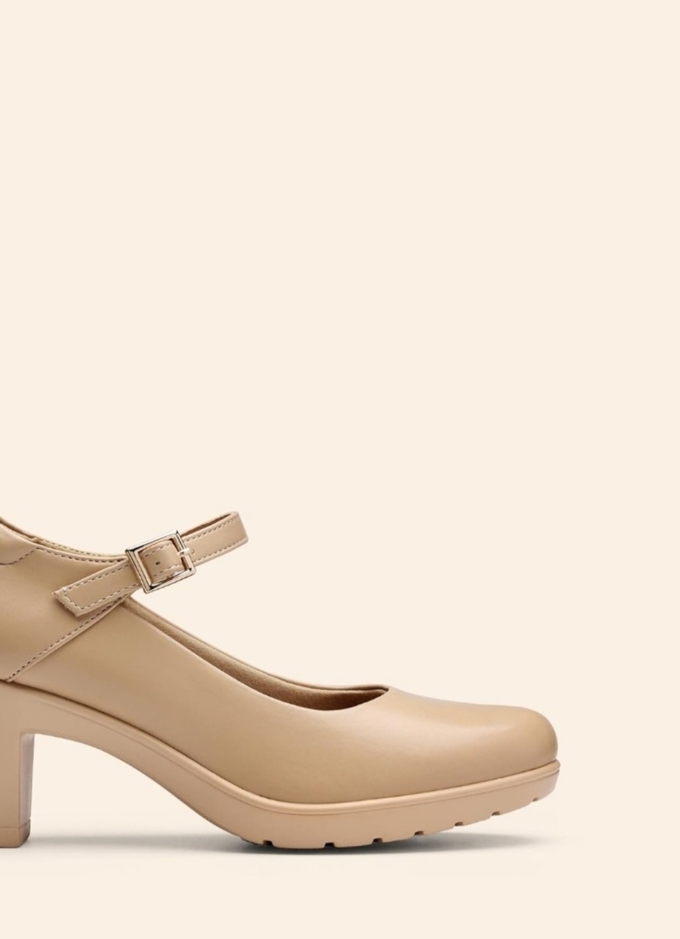 Women’s Beige Comfort Fit Mary Jane Block Heel.